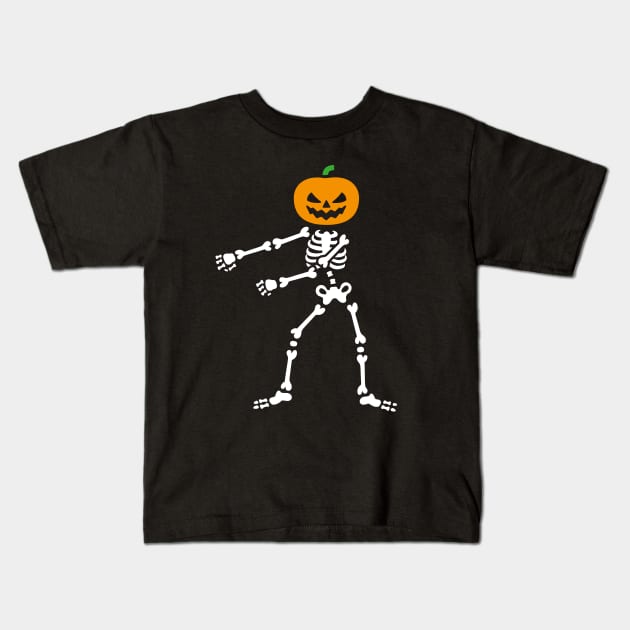 Pumpkin Head Skeleton FLOSS Dance Halloween Kids T-Shirt by LaundryFactory